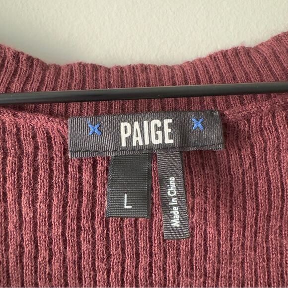 PAIGE Chocolate Wine Sleeveless knit Maxi Dress slit side waist tie bow L - Picture 8 of 12